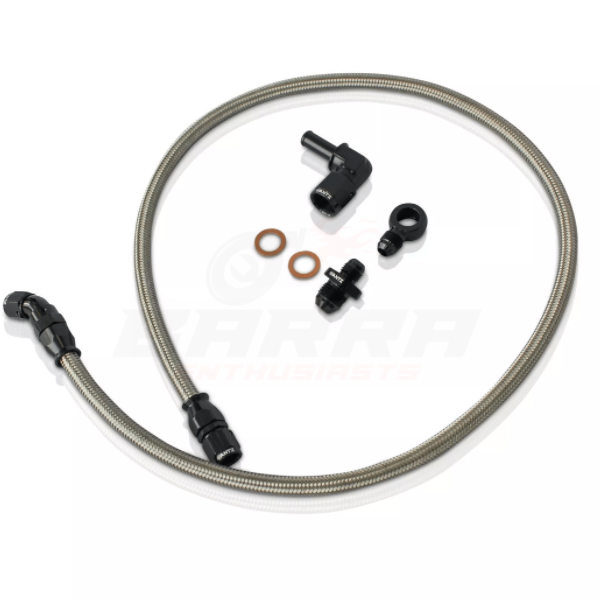 ANTZ-BTWLK $199.9 Braided Turbo Water Line Kit Suits Ford BA BF FG FGX Falcon $199.9 Complete replacement for your hard line factory water line. 6AN braided hose and fittings. Copper washes included. Can be used on high mount turbo applications as well as factory seated turbochargers. -- Braided water feed line for the Falcon BA BF FG FGX series. Complete replacement for your hard line factory water line. 6AN braided hose and fittings. Copper washes included. Can be used on high mount turbo applications as