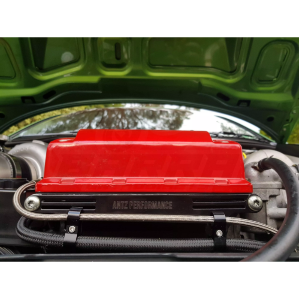 ANTZ-BARRABRACKET1 $149.9 Turbo Oil & Water Feed Twin Hanger Bracket suit Ford Falcon BA BF FG FGX $149.9 Secure the turbo oil and water feed lines from falling onto the drive belt. This bracket is mounted to the front of the BARRA motors. Comes with twin bracket holder for both oil and water lines. Painted in ripple black and laser etched logo. -- Secure the turbo oil and water feed lines from falling onto the drive belt. This bracket is mounted to the front of the BARRA motors. Comes with twin bracket ho