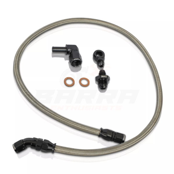 ANTZ-BTWLK $199.9 Braided Turbo Water Line Kit Suits Ford BA BF FG FGX Falcon $199.9  Complete replacement for your hard line factory water line. 6AN braided hose and fittings. Copper washes included. Can be used on high mount turbo applications as well as factory seated turbochargers. -- Braided water feed line for the Falcon BA BF FG FGX series. Complete replacement for your hard line factory water line. 6AN braided hose and fittings. Copper washes included. Can be used on high mount turbo applications as