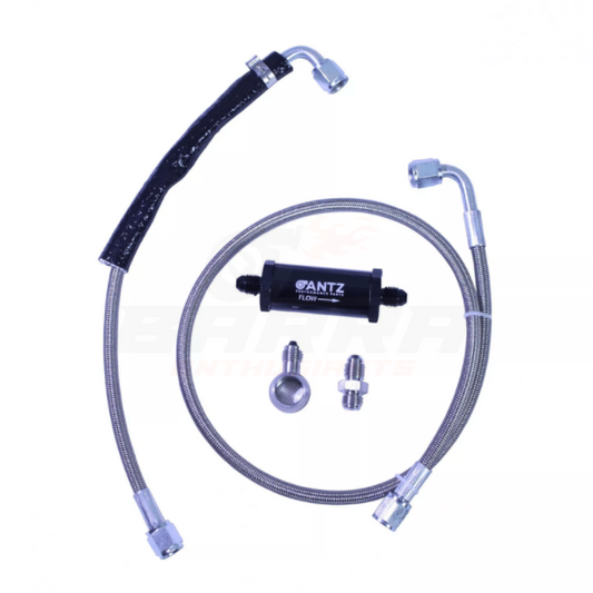 ANTZ-fgoilfeed1 $189.9 Billet Oil Feed Line Kit Suits Ford FG XR6 Turbo $189.9  M12 x 1.5 to -4AN adapter now included for perfect fitment. Replaces the factory line and filter that is notoriously known for causing turbo failures. Replaces the factory line with a new oil filter line located in front of the engine to allow for the 15,000 oil feed line filter service intervals -- M12 x 1.5 to -4AN adapter now included for perfect fitment. Replaces the factory line and filter that is notoriously known for caus